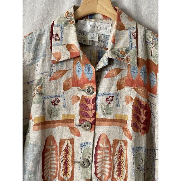 Vintage Doncaster Womens Earthy Old Money Linen Leaf Print Jacket Size 6 - Picture 7 of 8